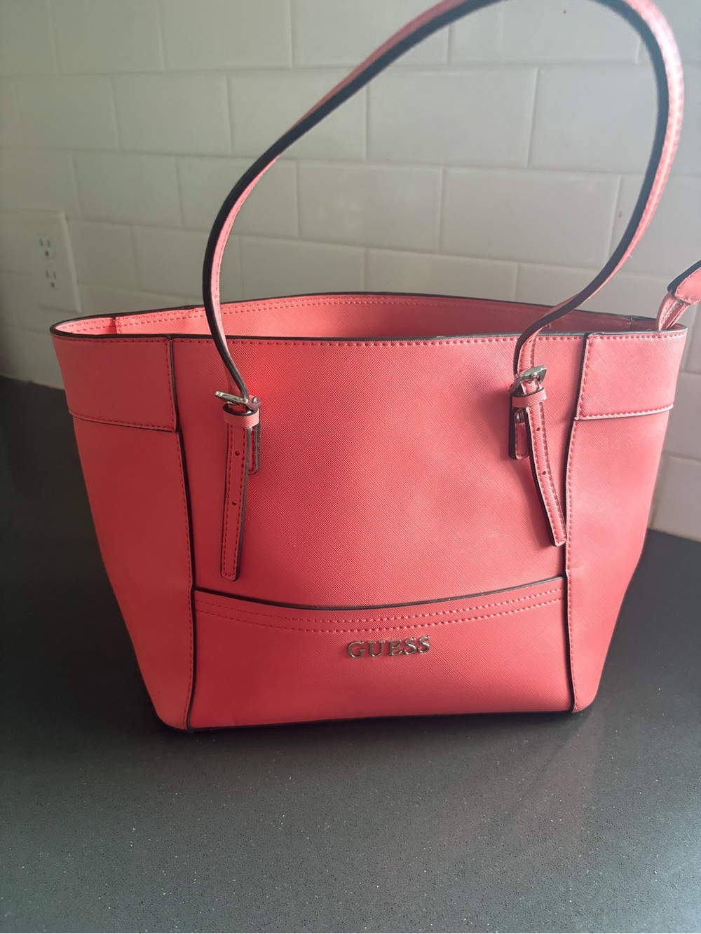 GUESS Coral Pink Saffiano Tote